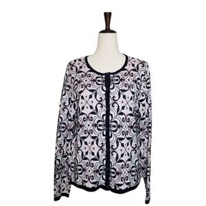 C&K Designs Pink & Navy Blue Pattern Button Down Cardigan Sweather Size XL